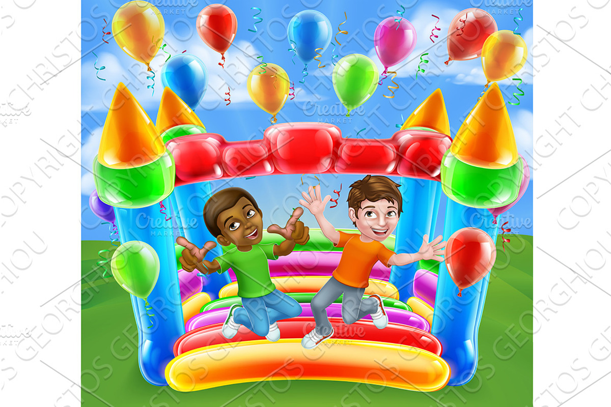 Bouncy House Castle Jumping Boys, an Illustration by Christos Georghiou