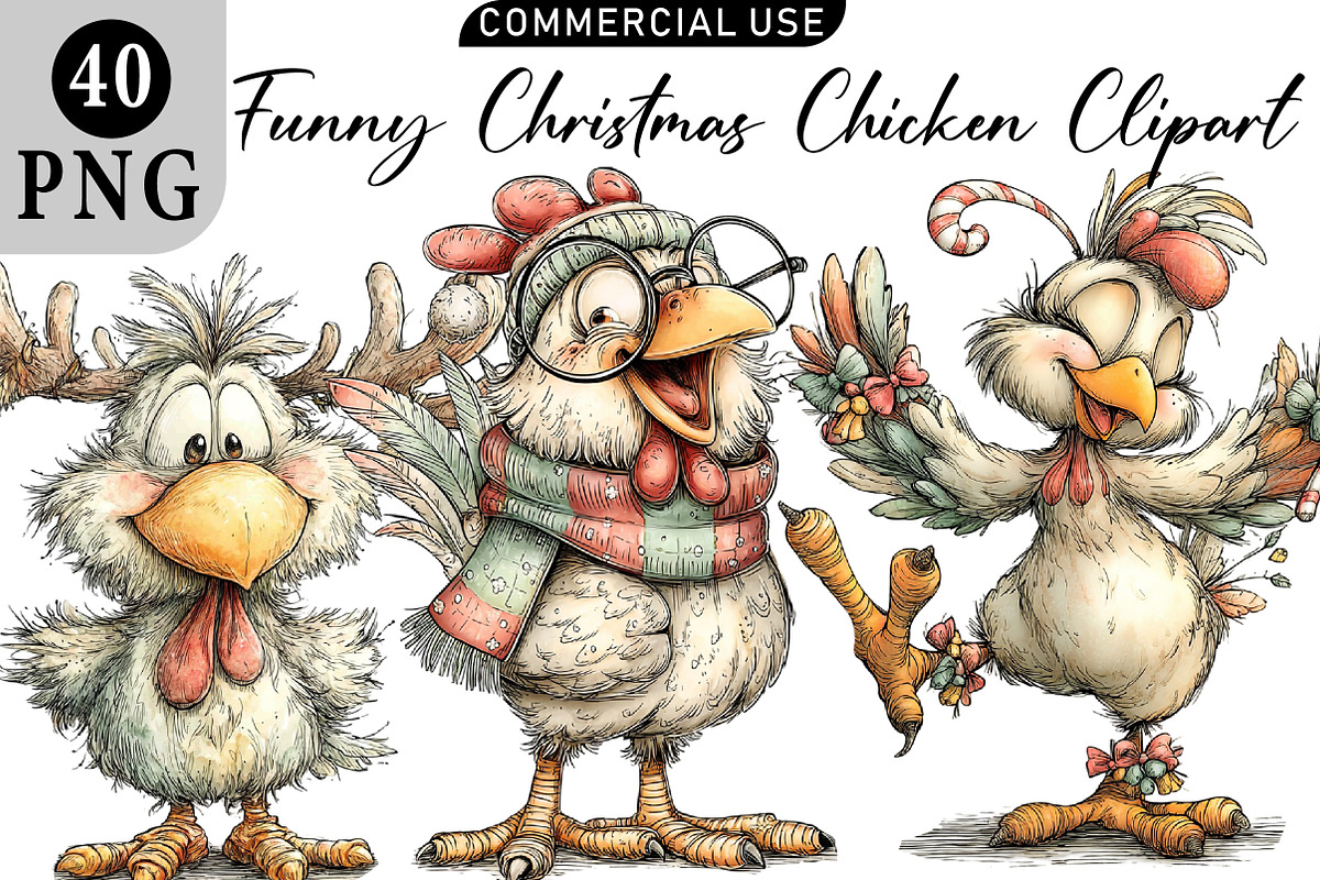 Funny Christmas Chicken Clipart, an Illustration by Daily.Designs (Photo 1 of 5)