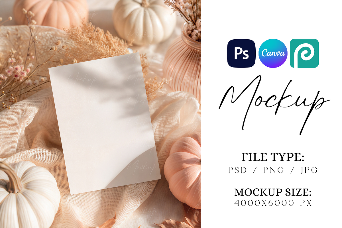 Pink Fall 5x7 Card Mockup, an Advertising Mockup by TatiMockup (Photo 1 of 3)