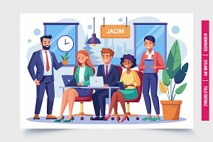 Smiling Team Working in Office, a Finance Illustration by Tanuart
