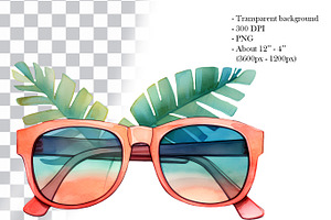 Sunglasses Watercolor Clipart. AI