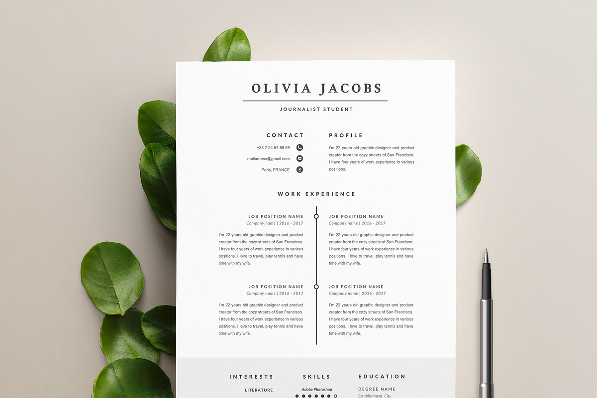 Modern Resume Template OLIVIA A4, a Resume Template by Graace Studio (Photo 1 of 4)