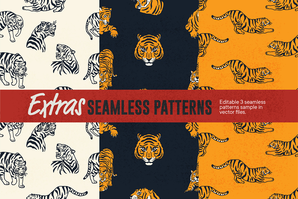 Vintage Tiger Illustrations, an Animal Illustration by ARQAM Studio (Photo 9 of 9)