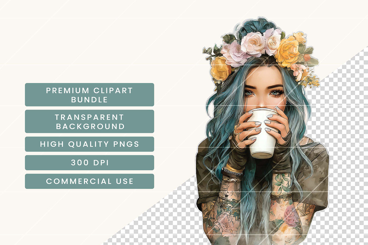 Tattoos Girls Clipart Bundle, a Person Illustration by BusyDaydesign (Photo 7 of 9)