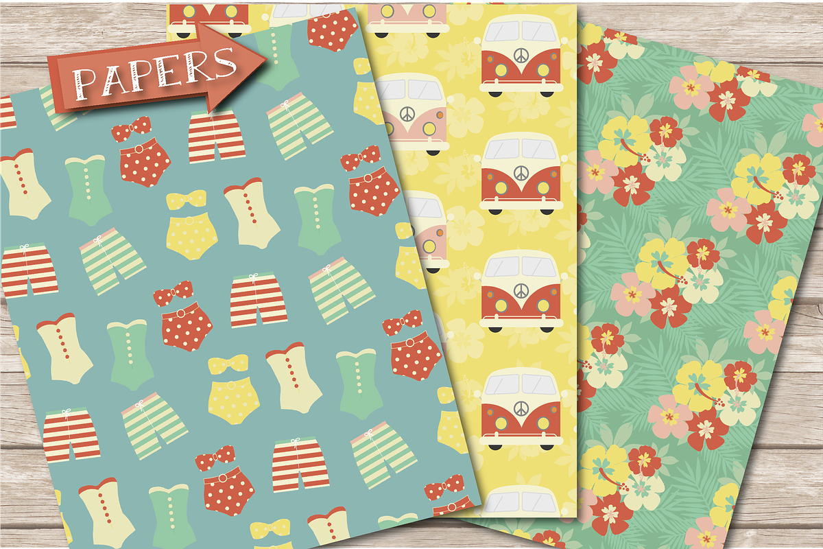 Retro summer papers, a Pattern Graphic by Poppymoondesign (Photo 2 of 5)