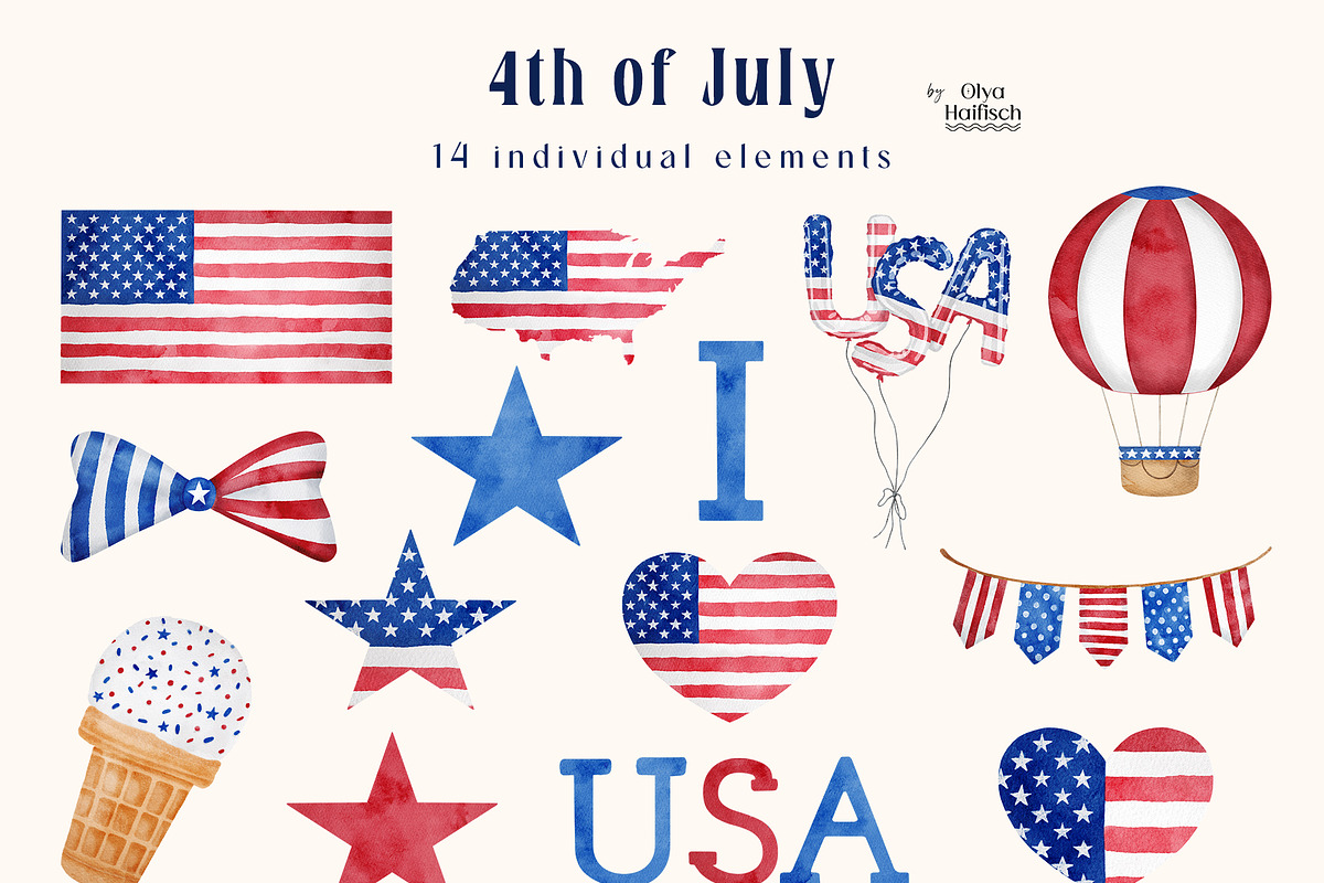 4th of July. USA patriotic set, a Decorative Illustration by Olya Haifisch (Photo 3 of 5)