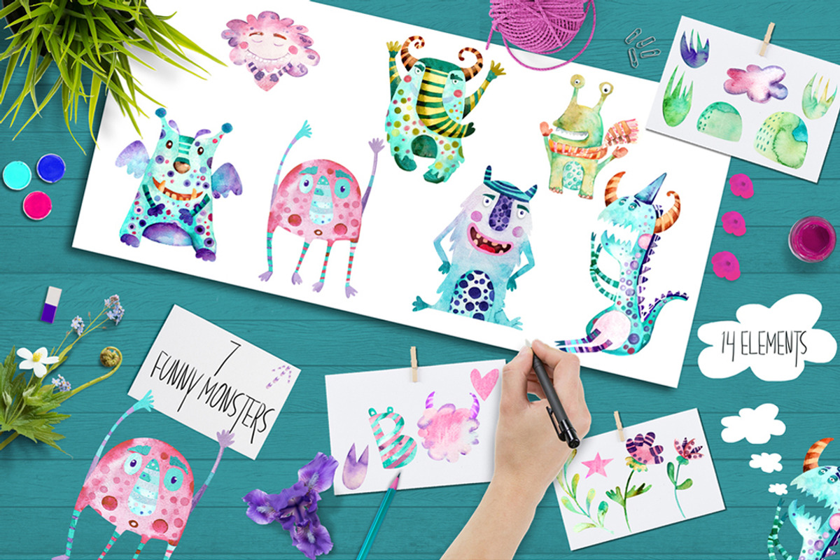 Funny Monsters| watercolor set, an Illustration by SimpleLesia (Photo 2 of 7)