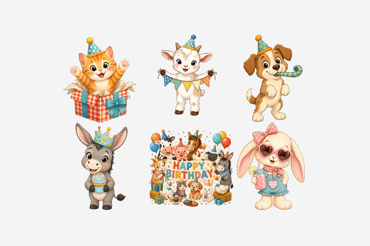 Farm Animals Birthday Clipart Bundle, a Seasonal Illustration by Tanya Kart (Photo 5 of 5)