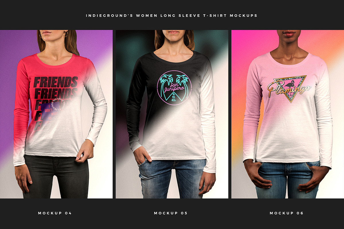 Women Long Sleeve T-Shirt Mockups, a Shirt Mockup by Indieground Design Inc. (Photo 3 of 5)