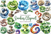 Watercolor Snakes Clipart, an Illustration by SinaCreation (Thumbnail 1 of 5)
