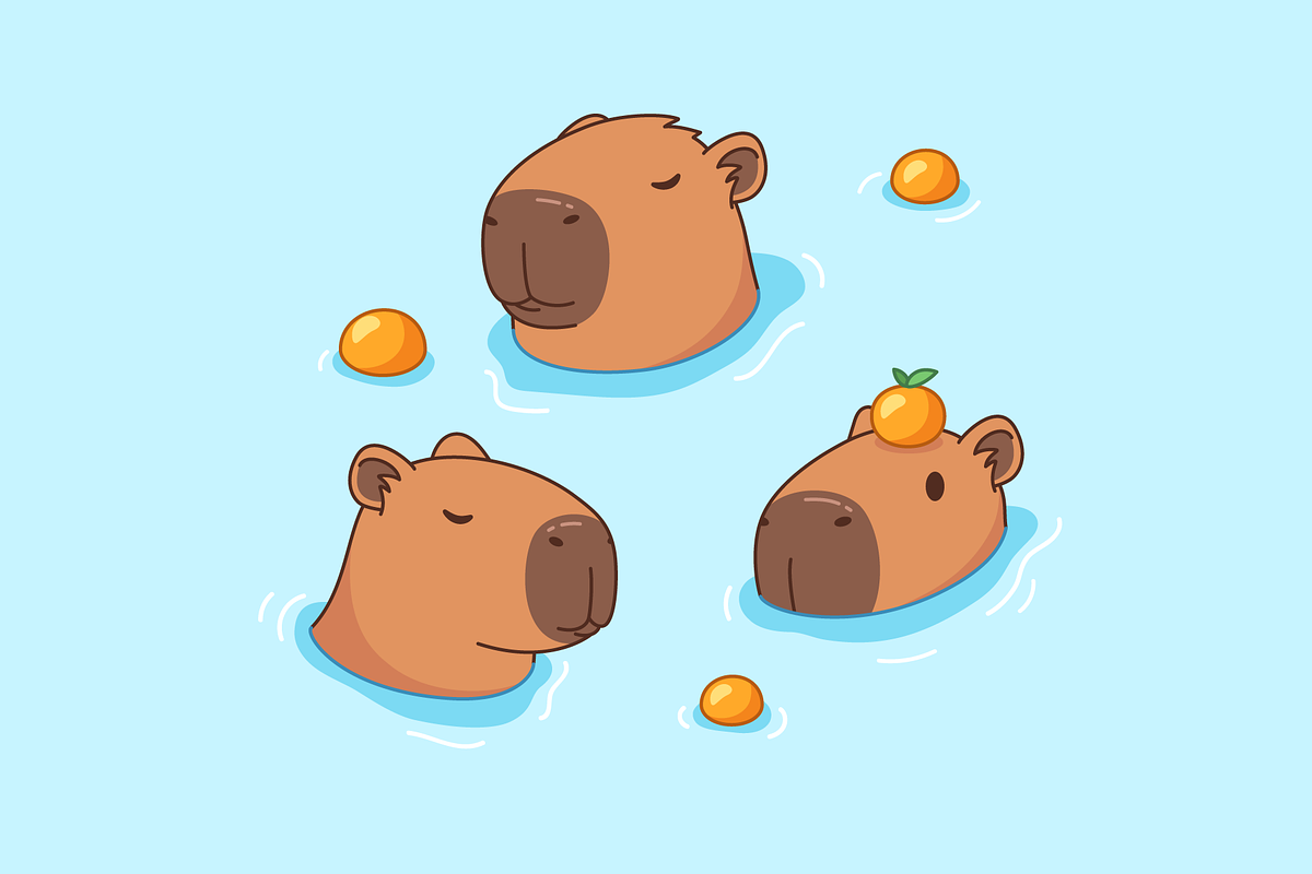 Capybaras relaxing in water, an Illustration by Cmeree