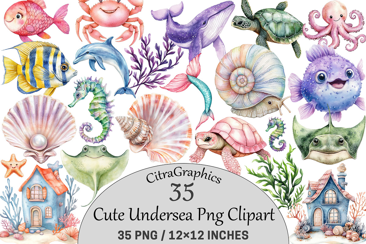 Cute Undersea Clipart, an Illustration by CitraGraphics (Photo 1 of 5)