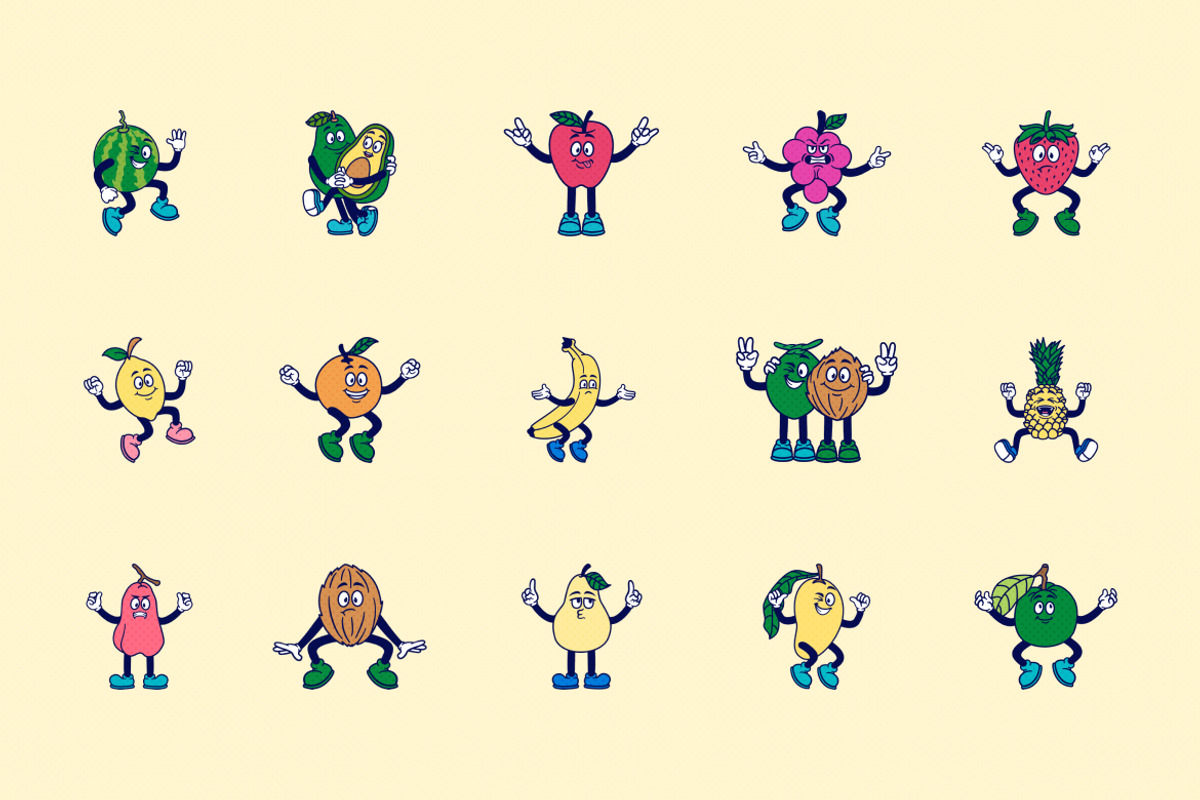 Retro Fruit Mascot Illustration, an Object Illustration by Decoconio Design (Photo 3 of 8)
