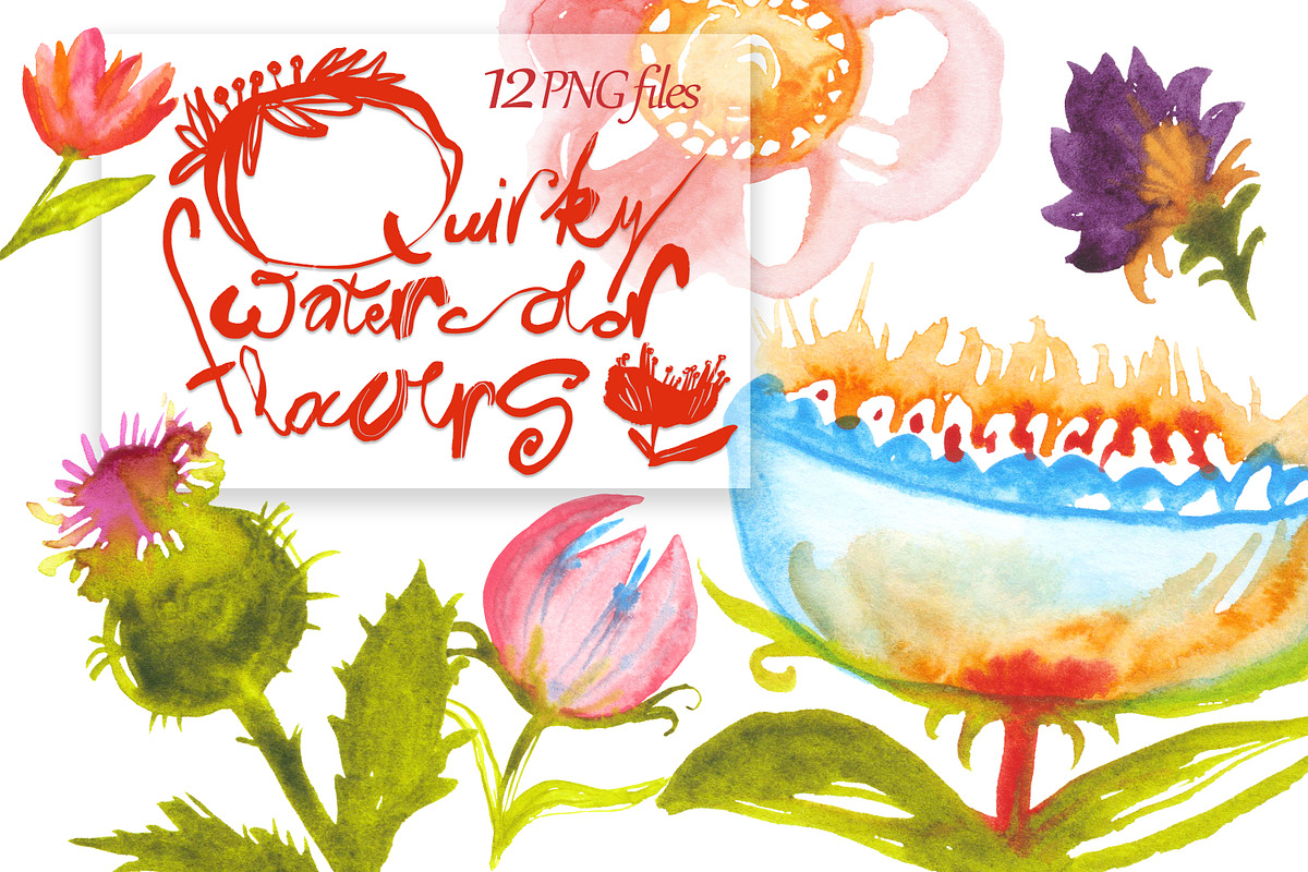 Quirky watercolor flowers, an Object Graphic by SweetRenieDesigns (Photo 4 of 4)