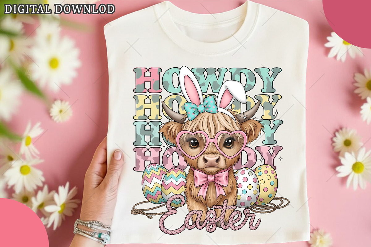 Howdy Easter, Easter Highland Cow PN, an Illustration by OK Design (Photo 6 of 6)