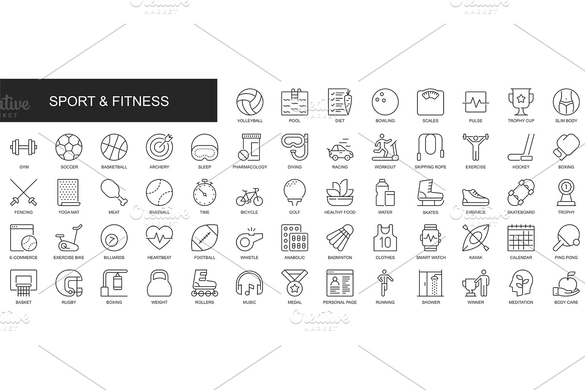 Sport and Fitness Line Icons, an Outline Icon by alexdndz