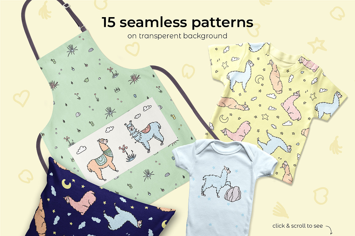 Cute llamas: big clipart&pattern set, an Animal Illustration by Pikovit (Photo 7 of 11)