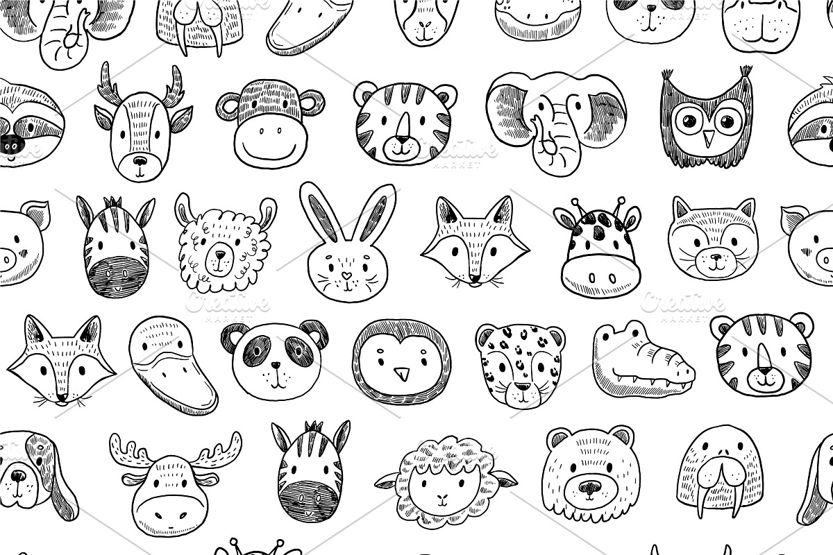 Funny Animal faces illustrations set, an Animal Illustration by GooseFrol (Photo 8 of 9)