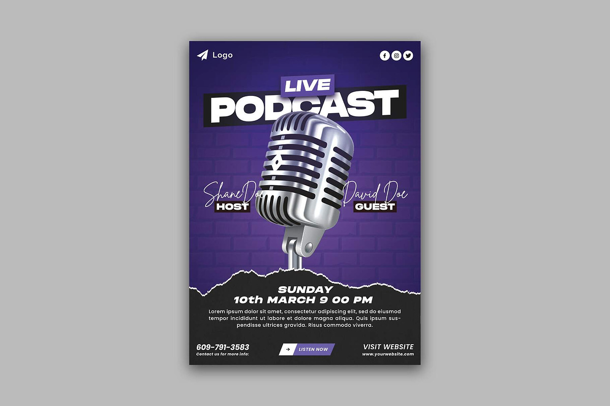 Podcast Talk Show Flyer Template, a Flyer Template by Saman Osama (Photo 3 of 4)
