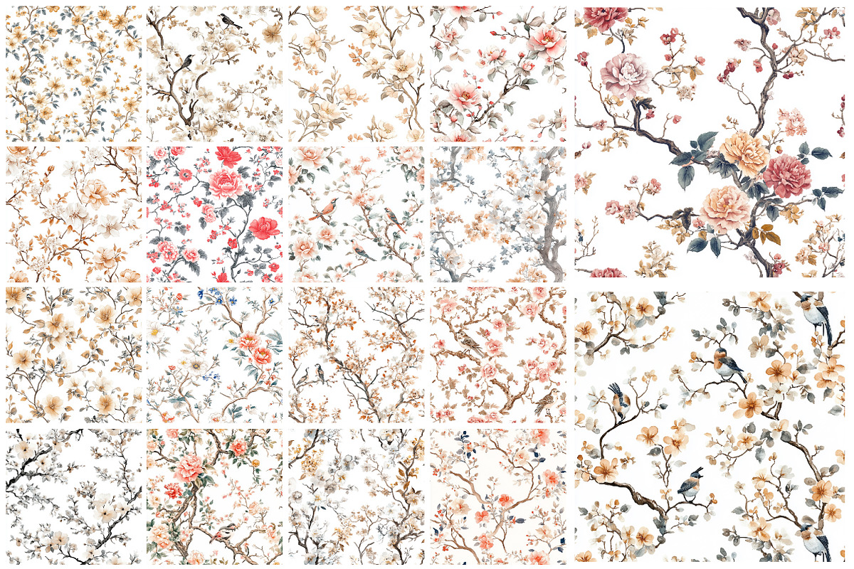 Toile Elegance Chinoiserie Floral, a Pattern Graphic by SinaCreation (Photo 2 of 5)