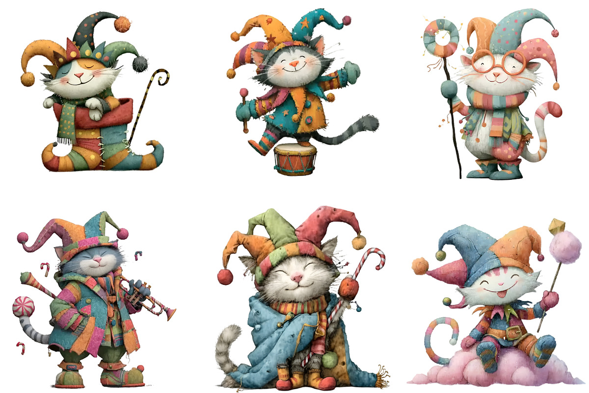 Whimsical Christmas Cat Clipart, an Illustration by DreamArtGraphic (Photo 3 of 4)