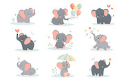 Cute baby elephant set, an Animal Illustration by JulyGart (Thumbnail 2 of 5)