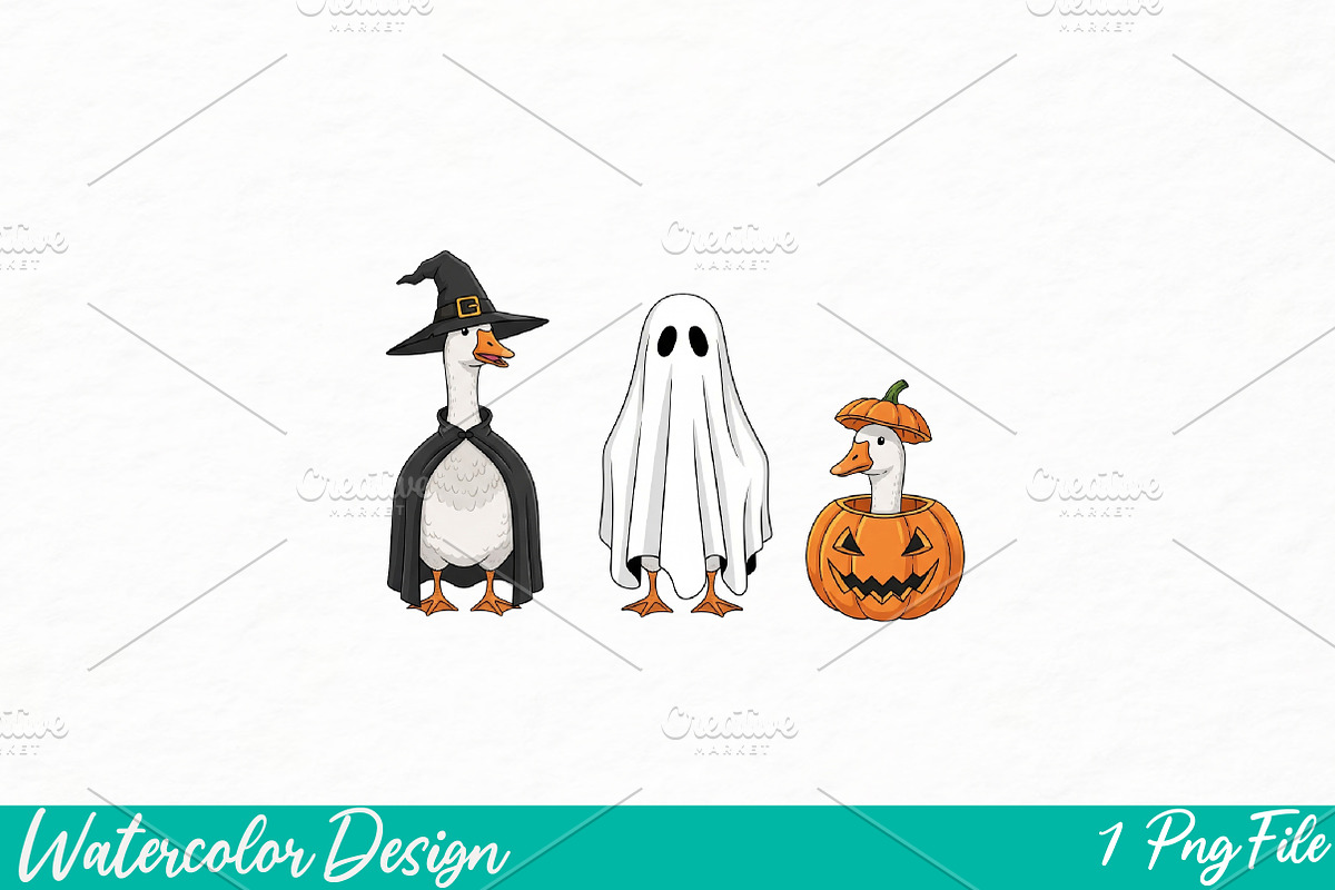 Halloween Goose Trio PNG, an Illustration by Watercolor design (Photo 1 of 3)