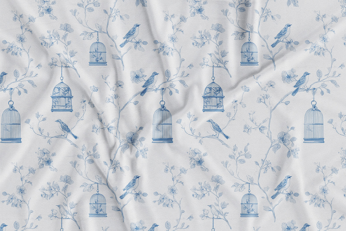 Floral Blue Toile Seamless Patterns, a Pattern Graphic by Olya Creative (Photo 13 of 18)