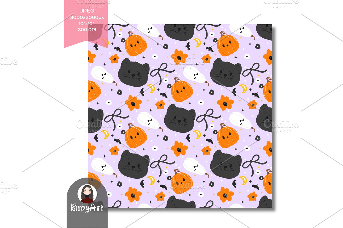 Halloween Black Cat and Pumpkin Sea, a Pattern Graphic by KisbyArt (Photo 3 of 3)