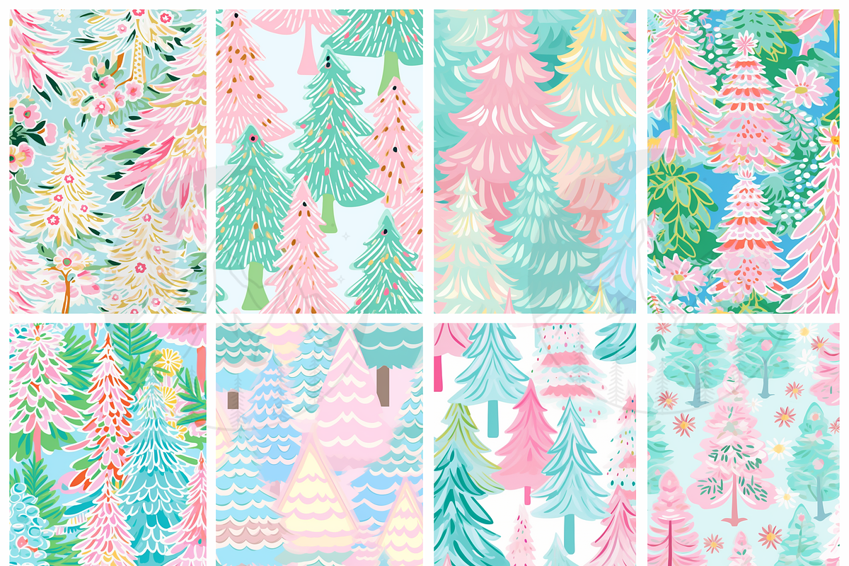 Preppy Pastel Christmas Tree Pattern, a Pattern Graphic by Paper & Pattern Studio (Photo 2 of 8)