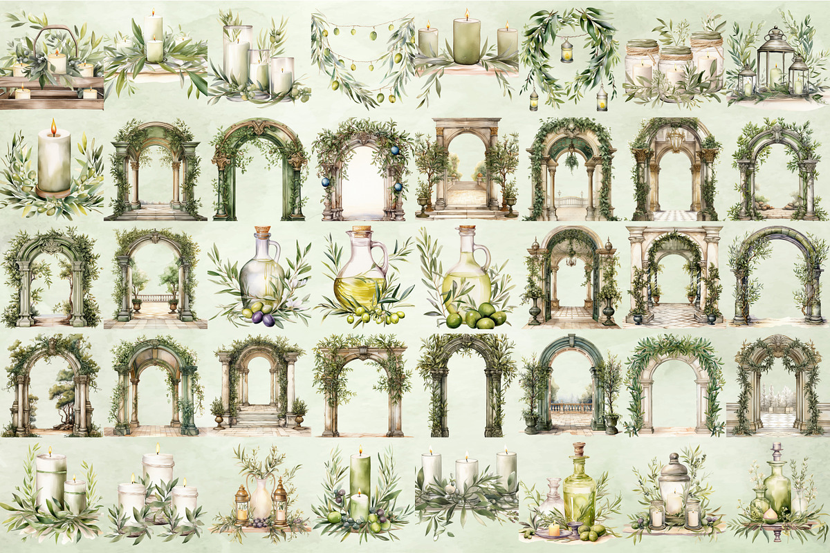 Watercolor Olive Clipart Bundle, an Illustration by NiiiNArt (Photo 5 of 12)