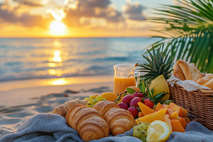 Enjoying a beach picnic with fresh, a Photo by Pavel_design