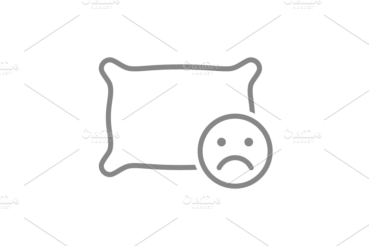 Pillow with sad face line icon, an Object Illustration by GraphiShop