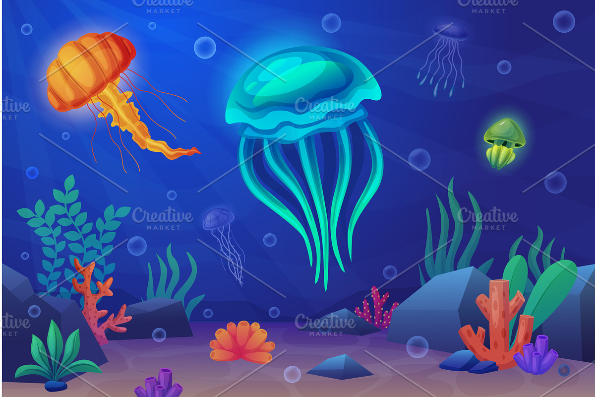 Jellyfish underwater illustration, an Animal Illustration by LadadikArt