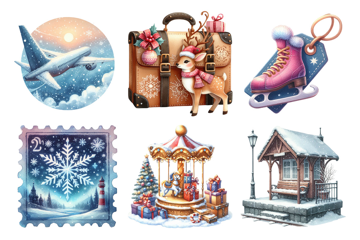Christmas Travel Watercolour Clipart, an Illustration by Daily.Designs (Photo 5 of 5)