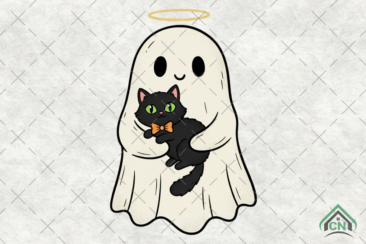Halloween Ghost Holding Black Cat, an Illustration by Craft Nest (Photo 1 of 6)