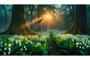 Sunlight streaming through forest, an Illustration by tilialucida