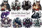 Watercolor Gothic Animals Clipart, an Illustration by DreamArtGraphic (Thumbnail 1 of 4)