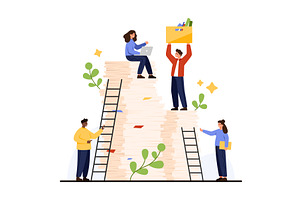 Teamwork Managing Large Paperwork, a Person Illustration by Flashvector