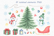 Winter Holidays watercolor clipart, an Illustration by susie-p-art (Thumbnail 2 of 18)