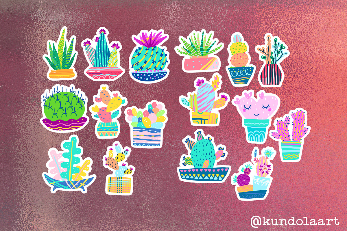 Stickers cute cactus, succulent, PNG, a Stationery Template by KundolaArt (Photo 3 of 3)