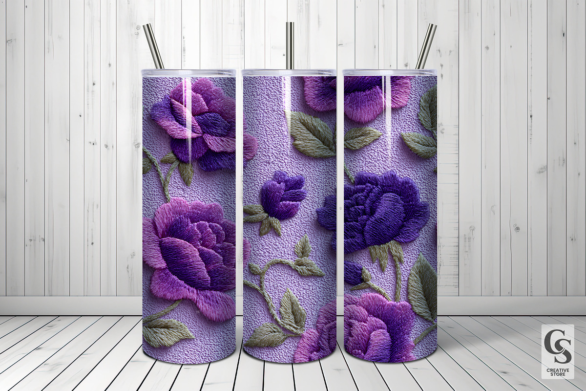 Purple Flowers Embroidery Background, a Pattern Graphic by Creative Store (Photo 3 of 5)