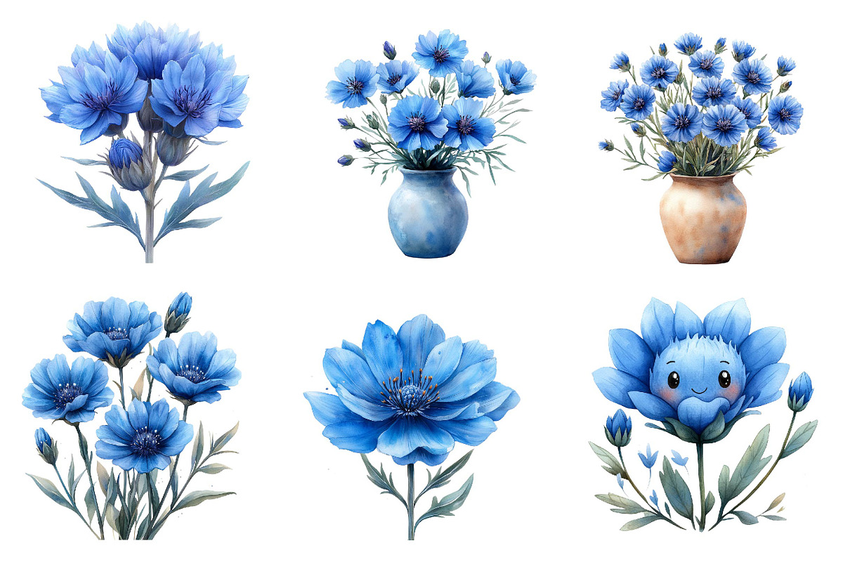 Blue Watercolor Cornflower Clipart, an Illustration by CreationArt (Photo 2 of 5)