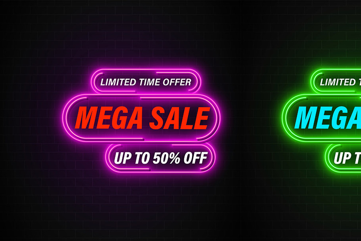 Sale Promotions Vector Neon Bundle, a Decorative Illustration by Photoshop Action (Photo 6 of 15)