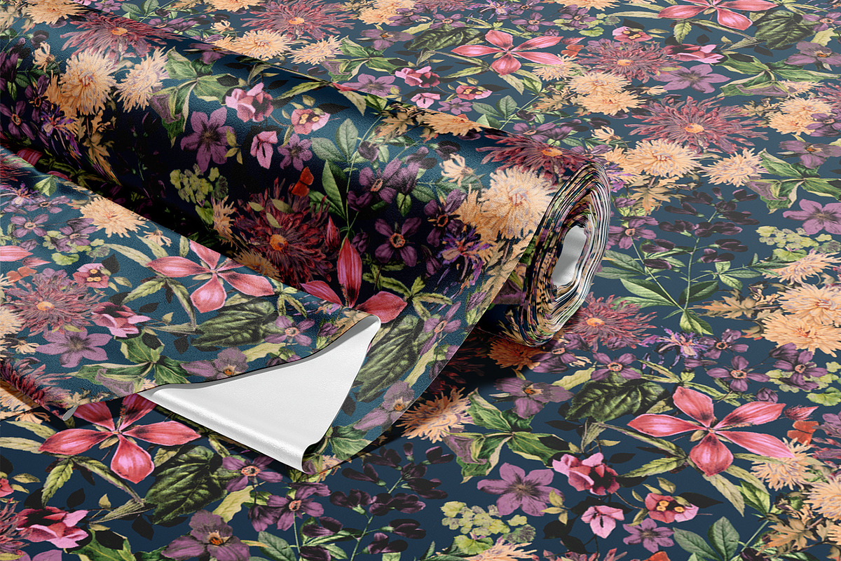 Dark Blossom Flowers Seamles Pattern, a Wallpaper Graphic by MalyskaStudio