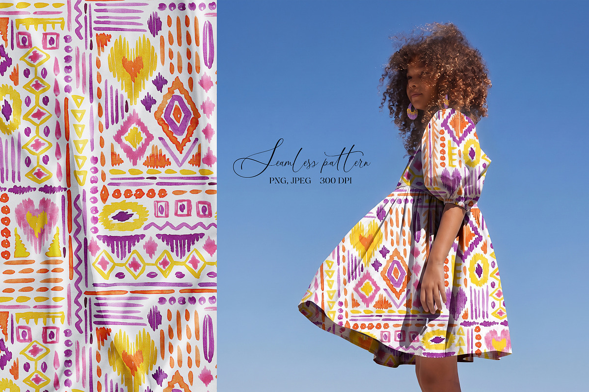 Watercolor Tribal Geometric Pattern, a Pattern Graphic by SirenaArt (Photo 2 of 14)
