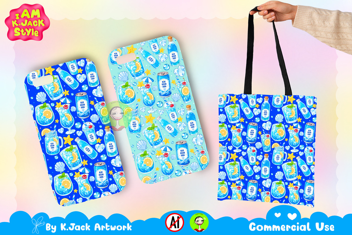 Cute Blue Ocean Soda Seamless, a Background Graphic by K.JackArtwork (Photo 4 of 8)