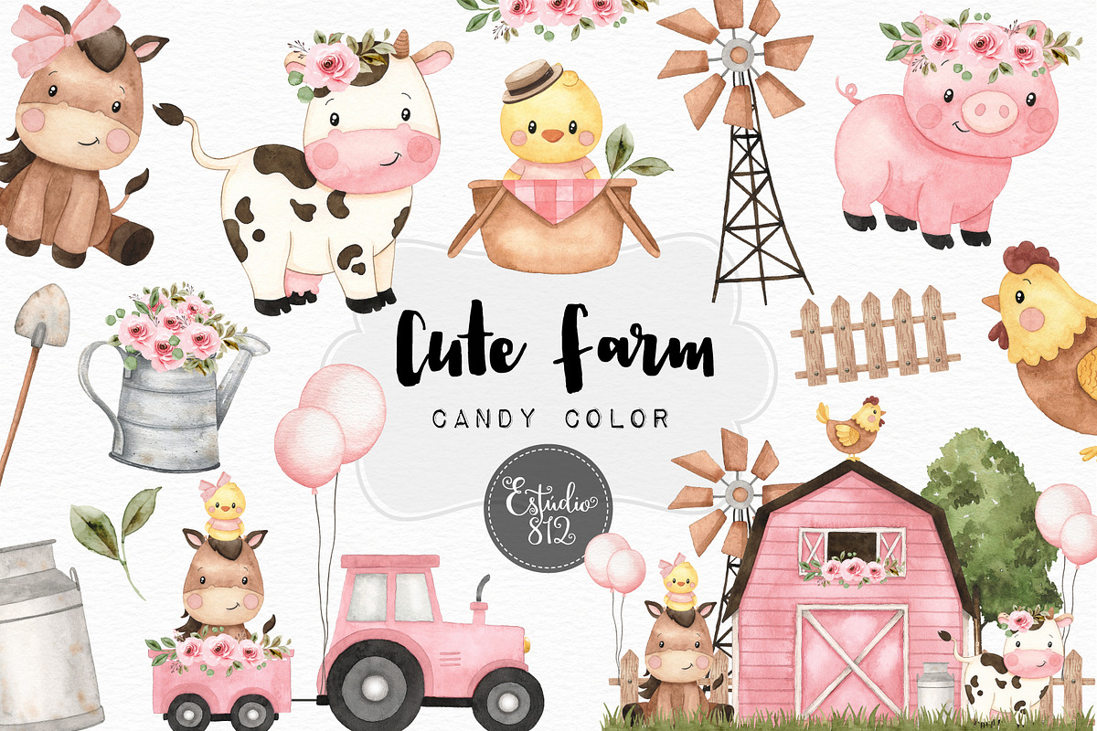 Cute Farm - Candy Color, an Animal Illustration by Estudio 812 (Photo 1 of 7)