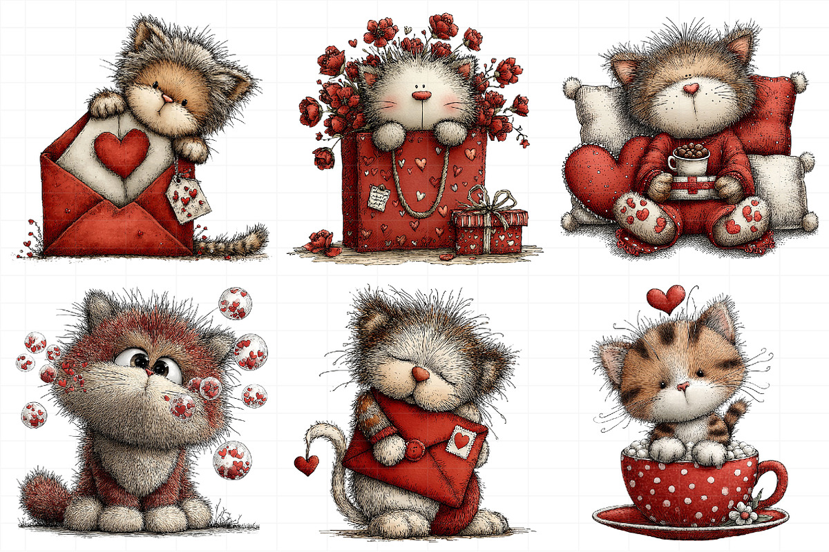 Whimsical Valentine Cat Clipart, an Illustration by Daily.Designs (Photo 8 of 8)