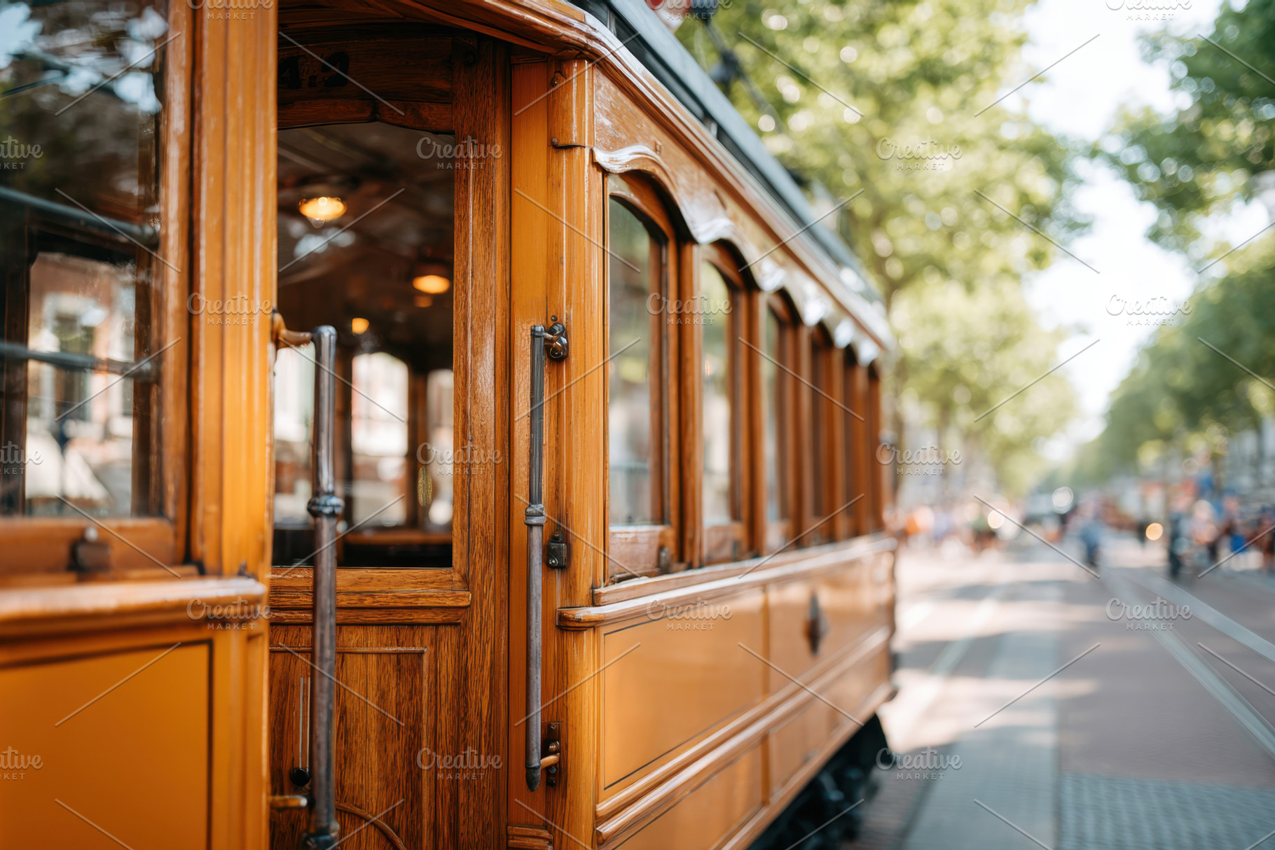The city tram slowly moves along its route, a Transportation Photo by AlyaAnd